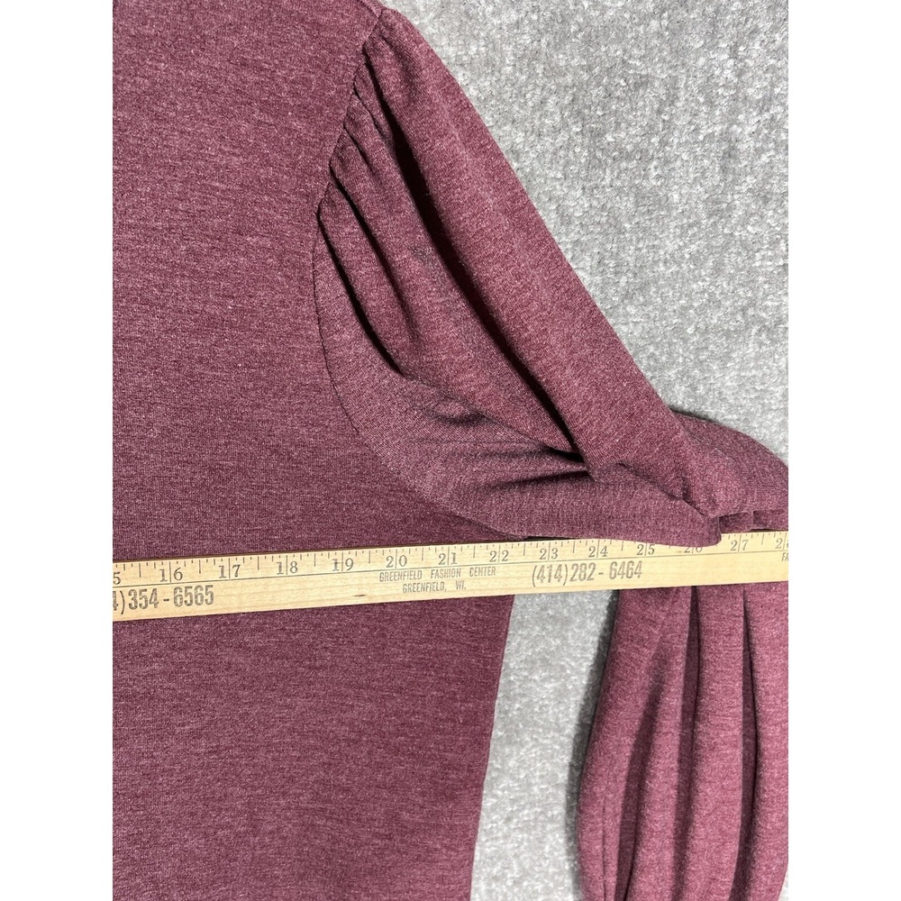 Knox Rose Top Womens Size Large Maroon Stretch Long Pleated Puff Sleeve Pullover - Picture 5 of 6